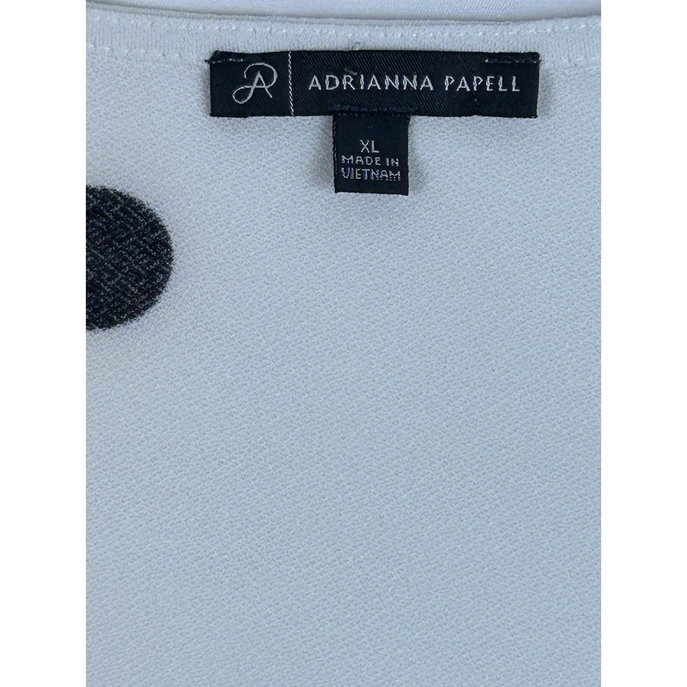 Adrianna Papell Top Women's XL White Black Polka Dot Split V Neck Long Sleeve - Picture 11 of 11